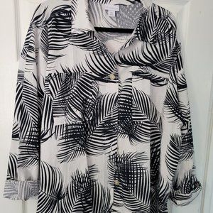 Liz Claiborne linen blend jacket shirt tunic navy‎ and white XXL